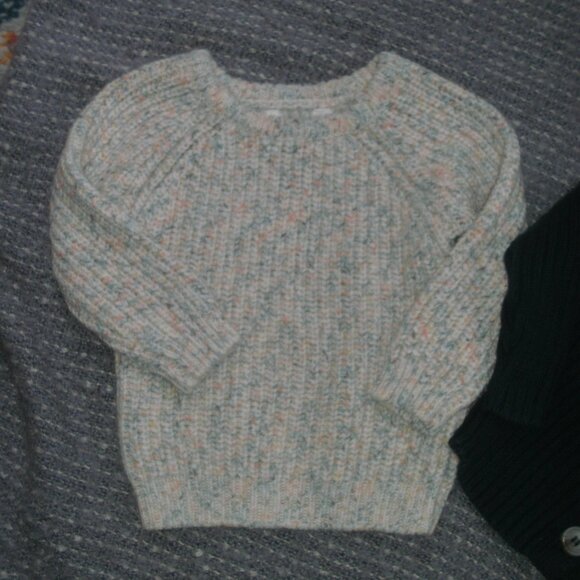 2 Sweaters Cable Knit Multi color Pullover & Navy Blue  Rib Knit Cardigan 12-18M - Picture 2 of 3